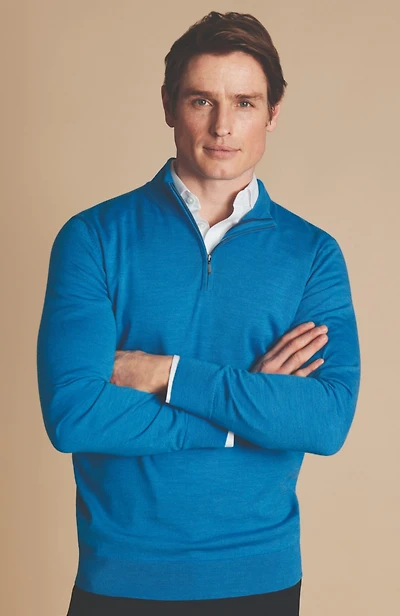 Charles Tyrwhitt Men's Pure Merino Zip Neck Sweater
