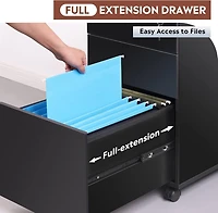 Galaxhero 3-Drawer Rolling File Cabinet with Lock, Small Wood Office Filing Cabinet for Home Office, Fits Letter/Legal/A4 Size Folders, Under Desk, Bl