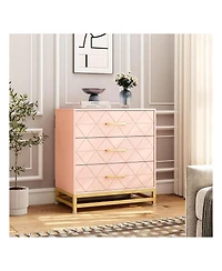 gaomon 3 Drawer Dresser, Wood Chest Drawers With Storage For Closet, Bedroom, Drawers Dresser Modern Bedside Nightstand With Gold Handles