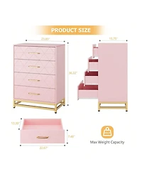 Dresser For Bedroom With 4 Drawers And Metal Handle,Chest Of Drawers, Sturdy Frame Modern Bedroom Furniture, Wood Dressers With Drawers