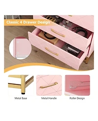 Dresser For Bedroom With 4 Drawers And Metal Handle,Chest Of Drawers, Sturdy Frame Modern Bedroom Furniture, Wood Dressers With Drawers