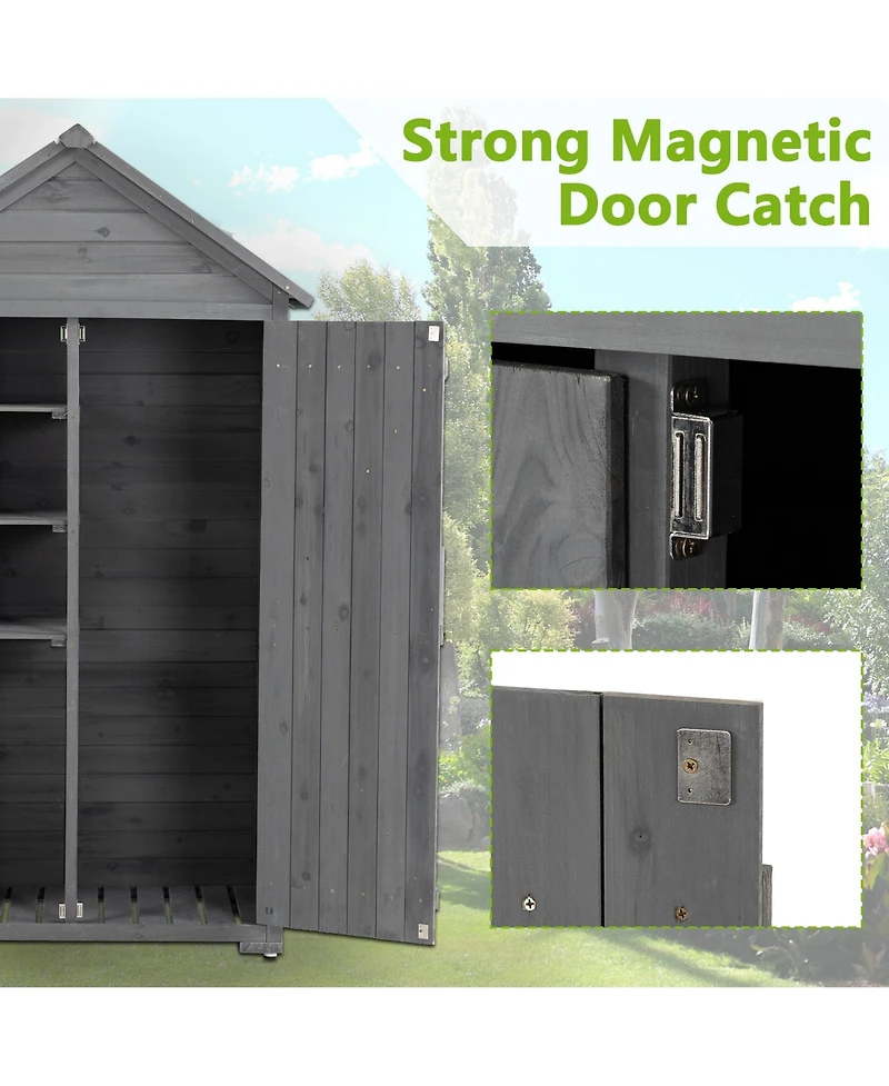 Slickblue Outdoor Storage Cabinet – Wooden Garden Tool Shed with Shelves and Latch for Yard