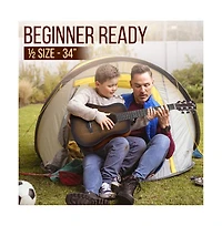 Pyle 34" Acoustic Guitar Kit - 6-String 1/2 Junior Size Guitar with Accessories, Brown (PGA820BR)