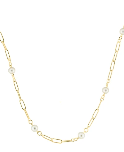 Effy Cultured Freshwater Pearl (7mm) Open Link Chain 18" Collar Necklace in Gold-Plated Sterling Silver