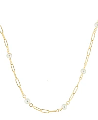 Effy Cultured Freshwater Pearl (7mm) Open Link Chain 18" Collar Necklace in Gold-Plated Sterling Silver
