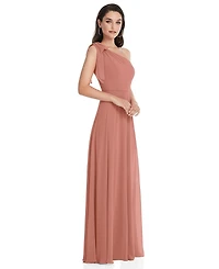 Womens Draped One-Shoulder Maxi Dress with Scarf Bow