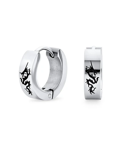 Bling Jewelry Mens Dragon Hoop Huggie Earrings Laser Gold Tone Stainless Steel