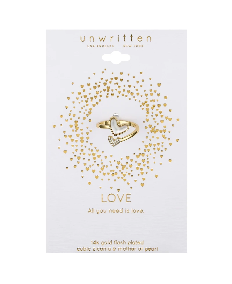 Unwritten Cubic Zirconia and Mother of Pearl Heart Bypass Ring