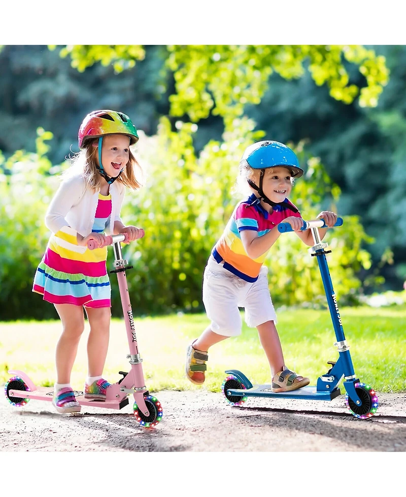 Gymax Folding Adjustable Height Kids Toy Kick Scooter Rear Brake 2 Flashing Wheels Pink
