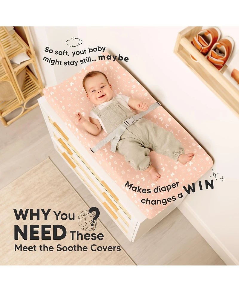 KeaBabies 2pk Soothe Changing Pad Covers for Girl, Boy, Soft Cotton Contoured Diaper Table