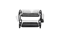 2-Tier Dish Drying Rack – Dual-Layer Dish, Bowl, and Utensil Organizer with Drain Tray, Black Steel