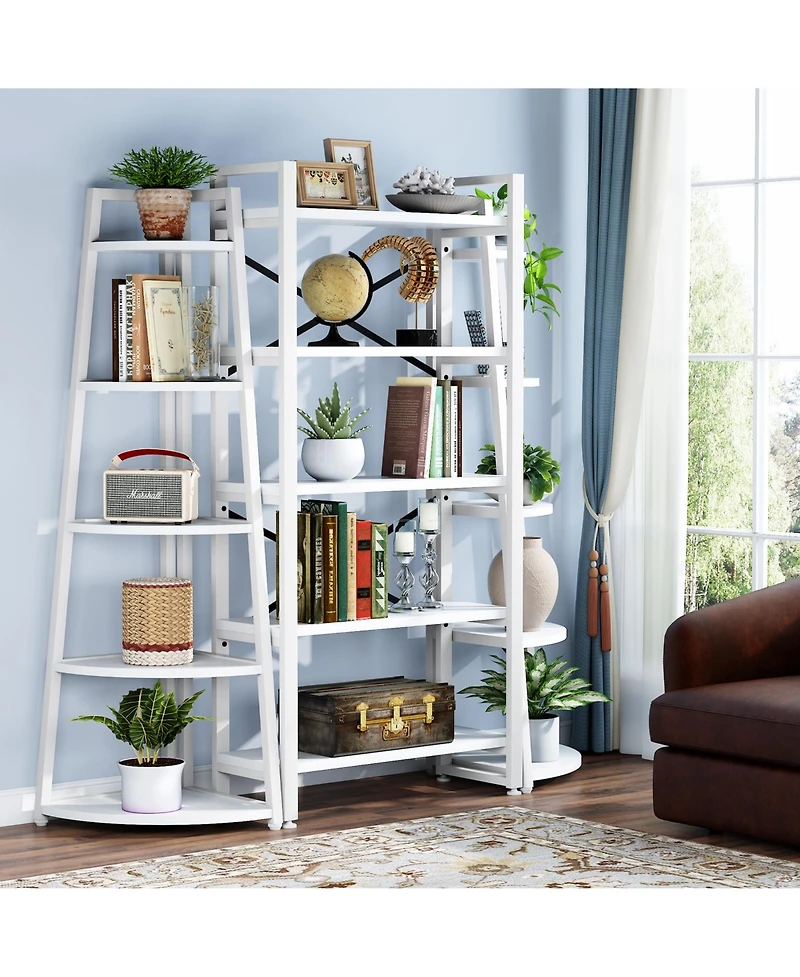 Tribesigns 5 Tier Industrial Corner Bookshelf Bookcase,70 inch Tall Shelf,Industrial Ladder Shelf Plant Stand
