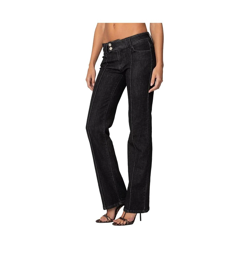 Edikted Womens Avril Boot Cut Low Rise Jeans