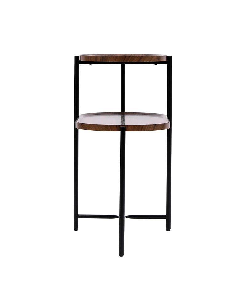 Slickblue Modern 2-Tier Small Coffee Table with Wood Storage Shelf, Sofa Side Table, Walnut Brown