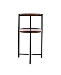 Slickblue Modern 2-Tier Small Coffee Table with Wood Storage Shelf, Sofa Side Table, Walnut Brown