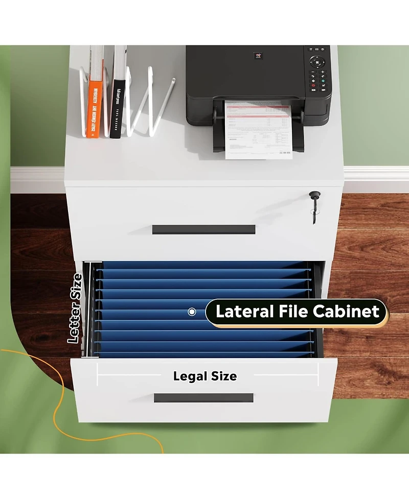 2-Drawer Wood Lateral File Cabinet with Lock for Office Home