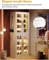 Tribesigns Bookcase with Doors and Led Light, 67-inch Tall Bookshelf 8-Tier Adjustable Shelves Hanging Hooks, Freestanding Storage Cabinet