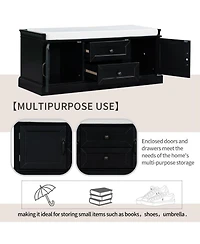 Slickblue Storage Bench with 2 Drawers and Cabinets Shoe Removable Cushion for Living Room Entryway