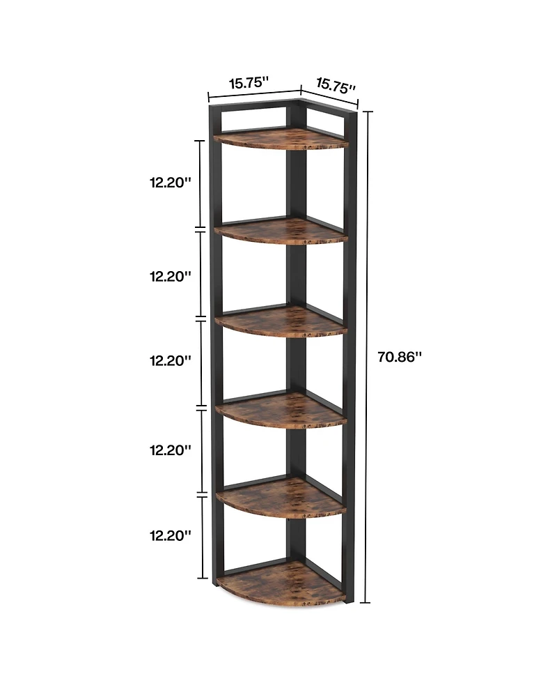 Tribesigns 70.9 Inch Tall Corner Bookshelf Small Bookcase Rustic Shelving Unit Storage Rack,6 Tier Shelf
