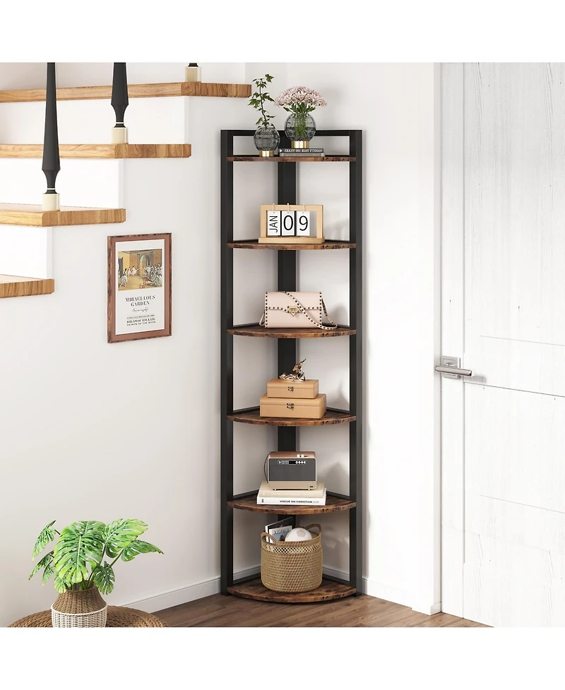 Tribesigns 70.9 Inch Tall Corner Bookshelf Small Bookcase Rustic Shelving Unit Storage Rack,6 Tier Shelf