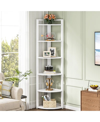 Tribesigns 70.9 Inch Tall Corner Bookshelf Small Bookcase Rustic Shelving Unit Storage Rack,6 Tier Shelf