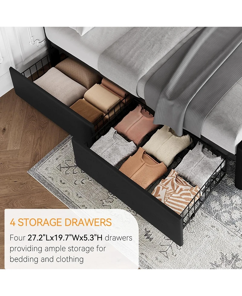gaomon Bed Frame with Headboard and 4 Storage Drawers, Platform Square Stitched Button Tufted