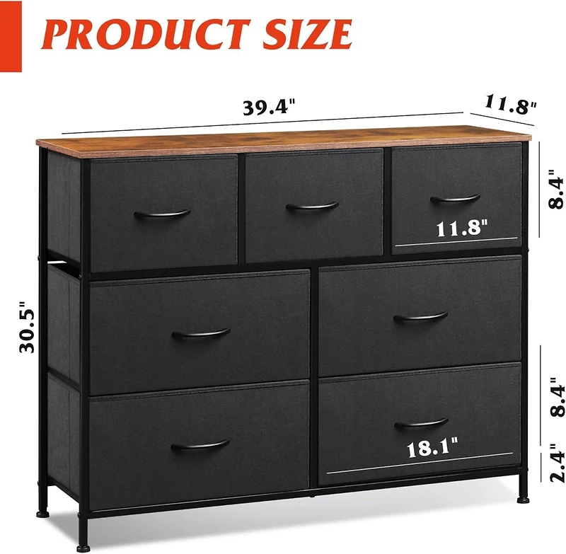 Wlive Dresser Tv Stand Entertainment Center with Fabric Drawers Media Console Table Metal Frame and Wood Top for up to 45 inch Chest of Drawer