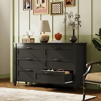 Wlive 6 Drawer Dresser Retro Chest of Drawers with Metal Handle Double Wood for Bedroom Living Room Large Storage Cabinet