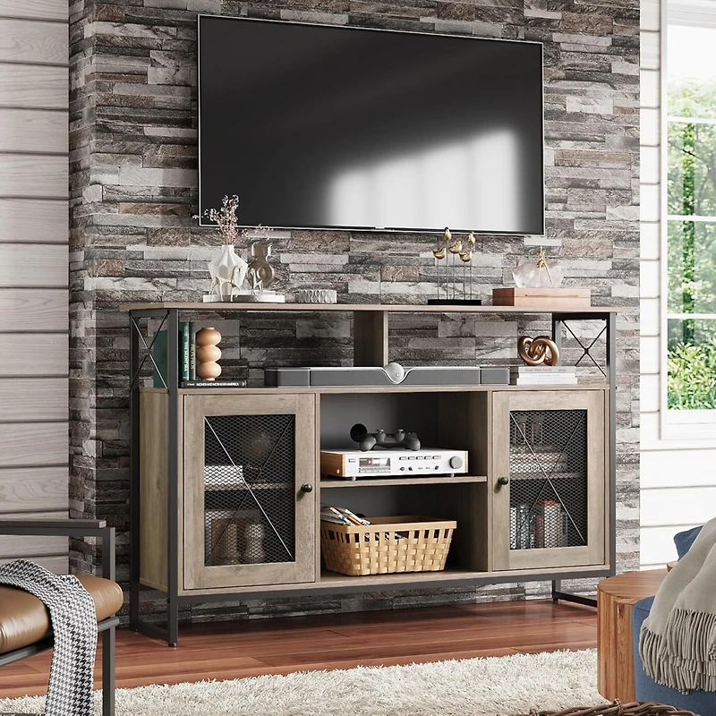Wlive TV Stand 55 inch TvTall Entertainment Center with Storage Farmhouse Industrial Console for Bedroom Living Room
