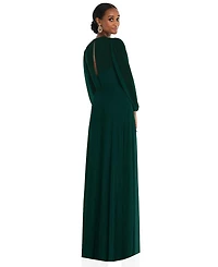 Dessy Collection Women's Strapless Chiffon Maxi Dress with Puff Sleeve Blouson Overlay