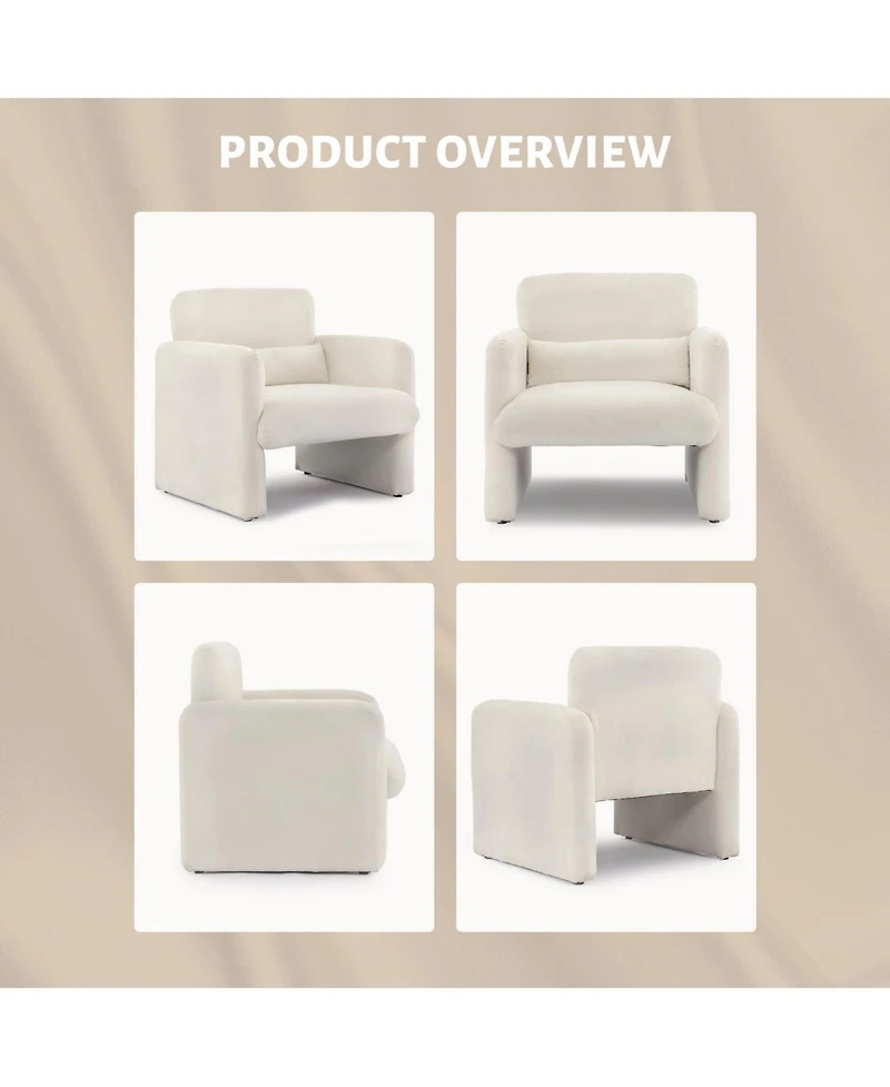 Modern Accent Chair, Chenille Upholstered Single Sofa Chair with Arms and Waist Pillow, Comfy Reading Armchair for Bedroom, Living Room, Office, or Ap