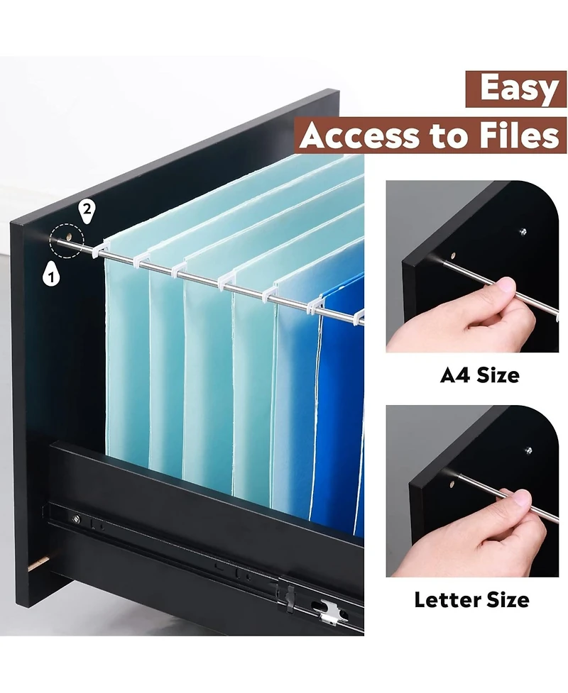 3 Drawer Wood Mobile File Cabinet Rolling Filing Cabinet for Letter/A4 Size
