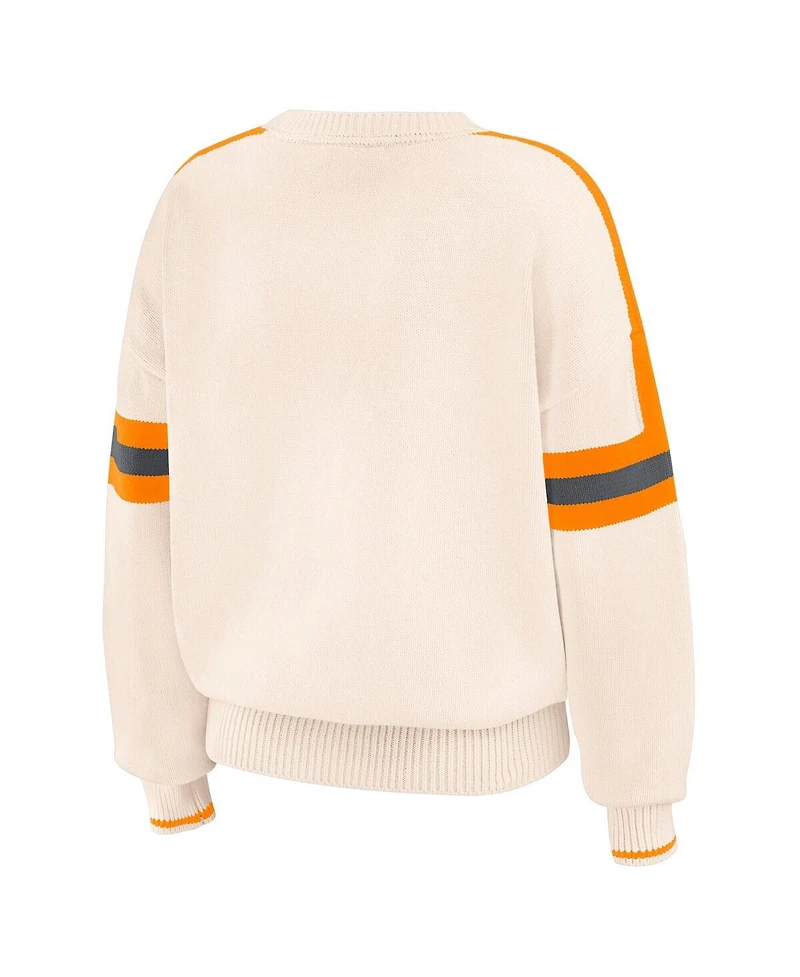 Wear by Erin Andrews Women's Cream Tennessee Volunteers Chenille Woven Patch Stripe Pullover Sweatshirt