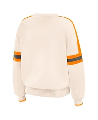 Wear by Erin Andrews Women's Cream Tennessee Volunteers Chenille Woven Patch Stripe Pullover Sweatshirt