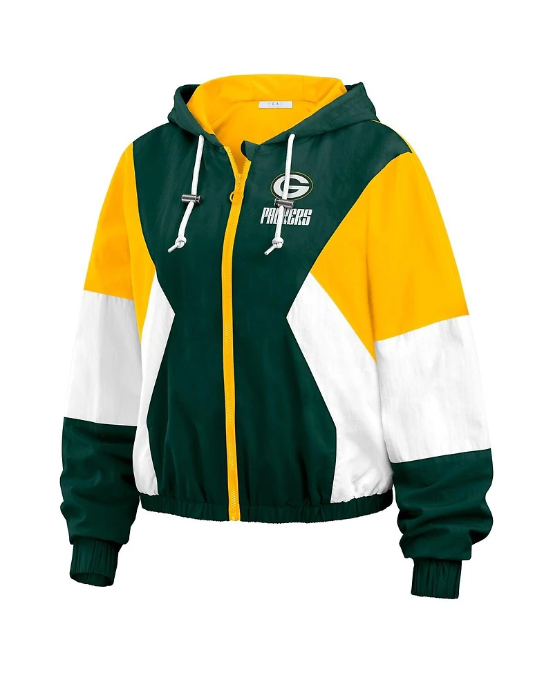 Wear by Erin Andrews Women's Green Green Bay Packers Color Block Full-zip Windbreaker Jacket