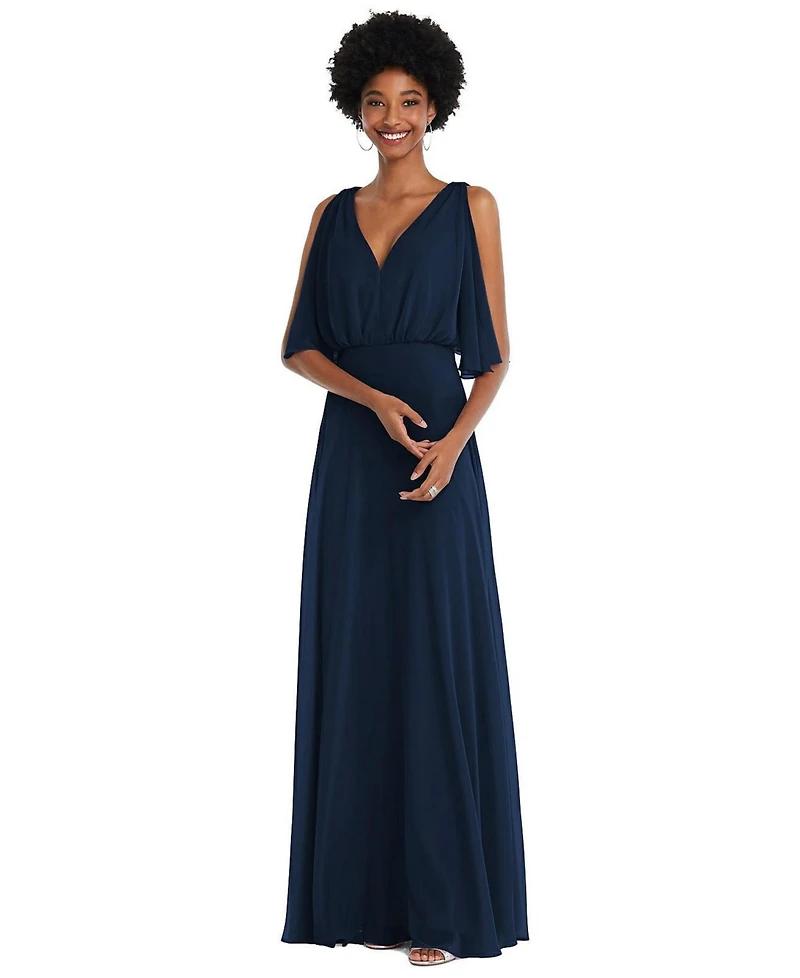 After Six Plus V-Neck Split Sleeve Blouson Bodice Maxi Dress