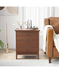 Gymax Set of 2 3-Drawer Nightstands Wooden Bedside Table Modern Side End Table Walnut