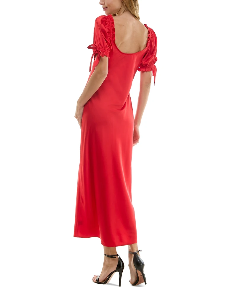 Crystal Doll Juniors' V-Neck Puff-Sleeve Midi Dress