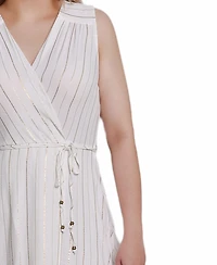 Ny Collection Women's Sleeveless Surplice Vertical Stripe Dress