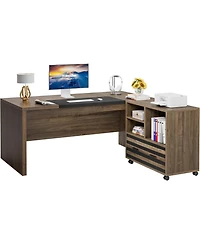 Tribesigns 62.2" Executive Desk with Mobile File Cabinet, L-Shaped Office Storage Shelves, Large Computer Business Workstation