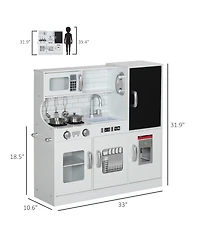 Qaba Play Kitchen, Kids Kitchen Playset w/ Play Phone & Chalkboard,