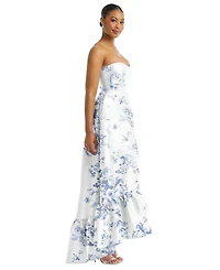 Alfred Sung Plus Strapless Floral High-Low Ruffle Hem Maxi Dress with Pockets