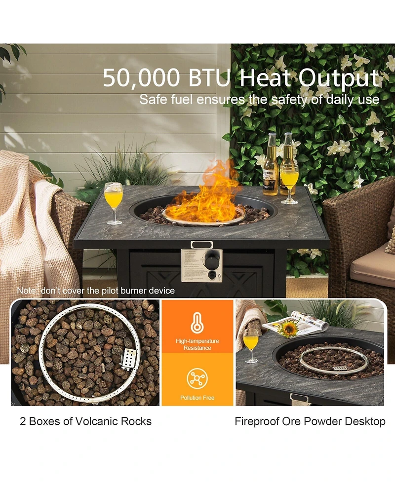 Givimo 32 Inch Propane Fire Pit Table Square Tabletop with Lava Rocks Cover 50000 Btu