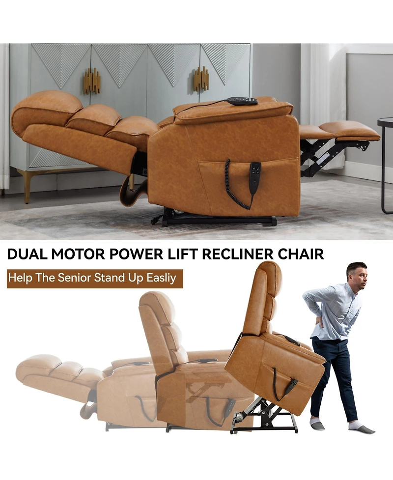 Streamdale Brown Power Lift Recliner with Heat Massage (350 lb)