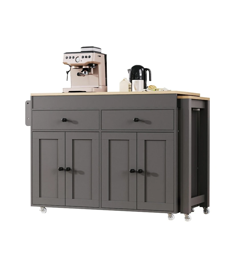 Streamdale 74.5" Kitchen Island with Extendable Table and Spice Rack