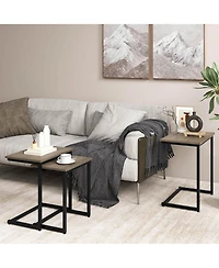 Gymax 3 Pcs Nesting Coffee End Table Set Stacking Side Nightstand Living Room Rustic