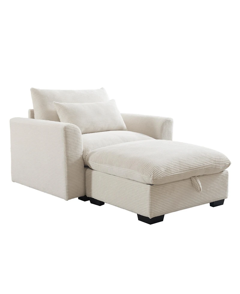 Streamdale Furniture Beige Corduroy Sofa Couch, Modular Couch with Storage Ottoman, Couch Deep Seat Couches for Modern Living Room/Apartment/Office