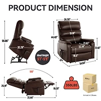 Brown Leatheraire Dual Motor Infinite Position Up to 350 Lbs Power Lift Recliner Chair with Power-Remote, Heat Massage and Heavy Duty Motion Mechanism