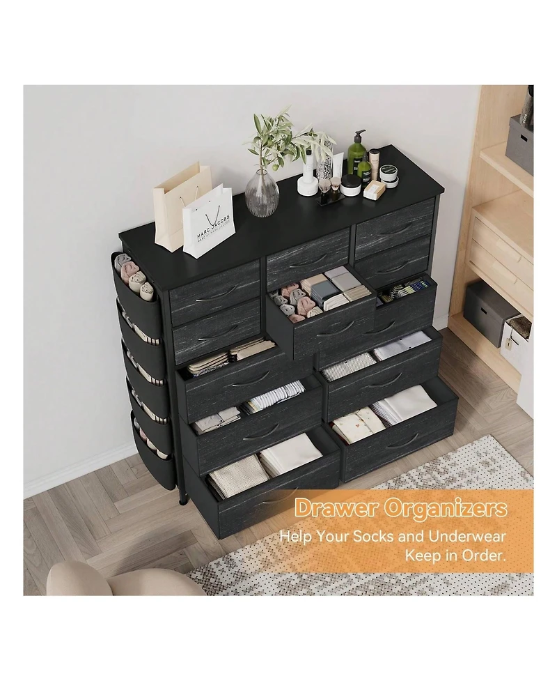 Dresser For Bedroom With 12 Drawer, Dressers & Chests Of Drawers For Hallway, Entryway, Storage Organizer Unit With Fabric, Sturdy Metal Frame