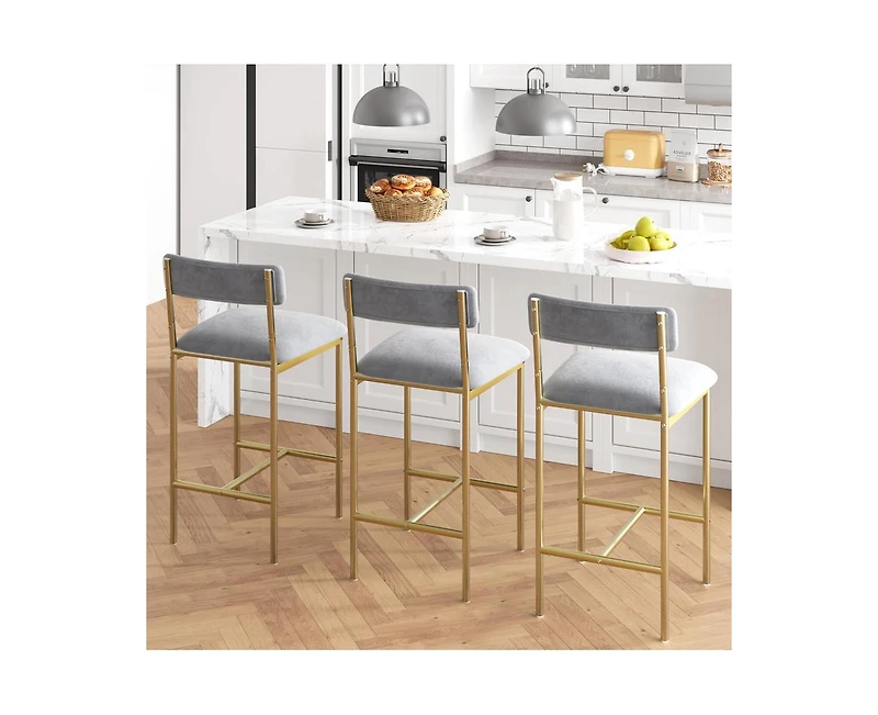 gaomon Bar Stools Set of 2, Kitchen Bar Stools with Footrest, 25.5 Inches Upholstered Bar Chairs with Back, 2 Counter Height Barstools for Counter Bar